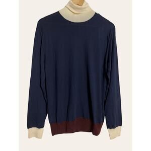 Eleventy Navy Colorblock Turtleneck Wool Cashmere Pullover Sweater Size M